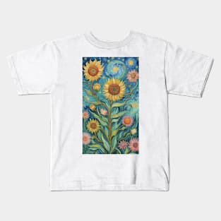 Van Gogh's Sunflower Reverie: A Floral Ode Kids T-Shirt